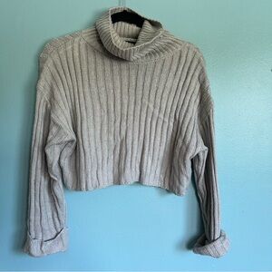 Tan Ribbed Turtleneck Cropped Sweater size Small